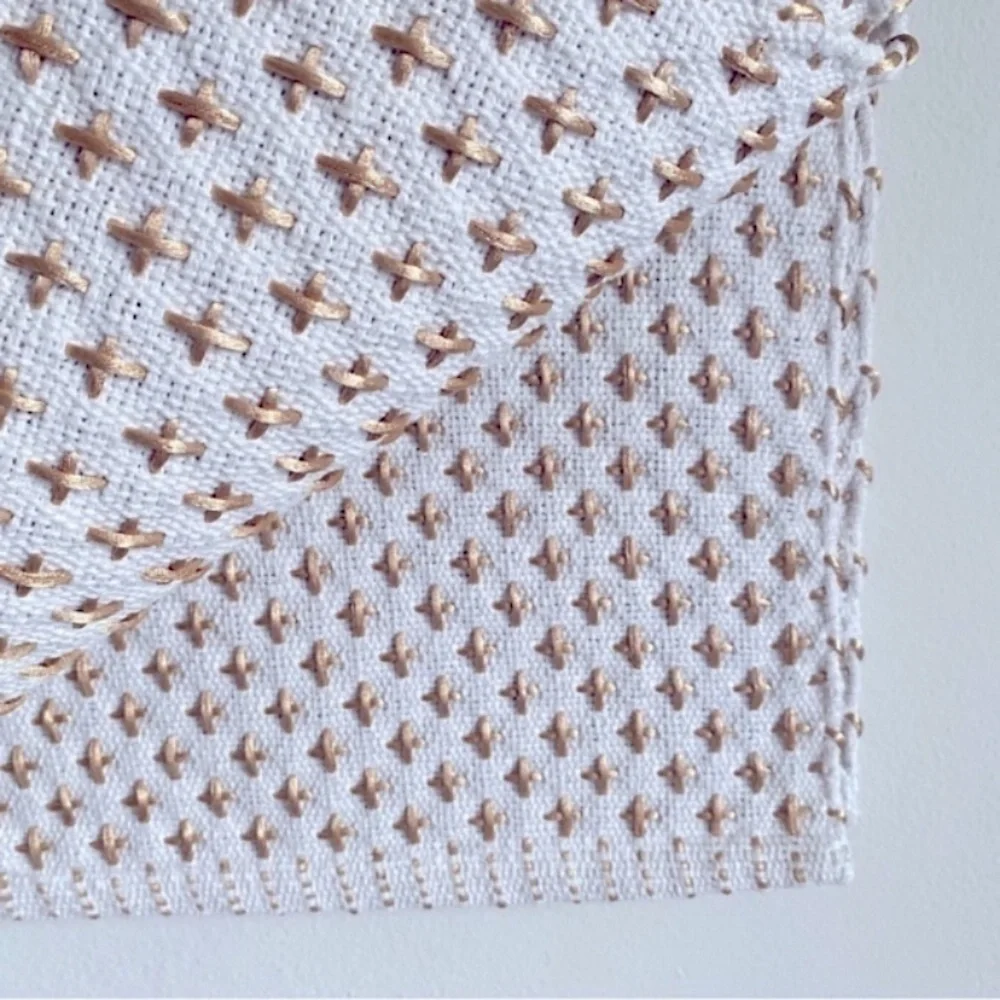 WOVEN COTTON CROSS STITCH TABLE RUNNER MODERN FARMHOUSE Natural